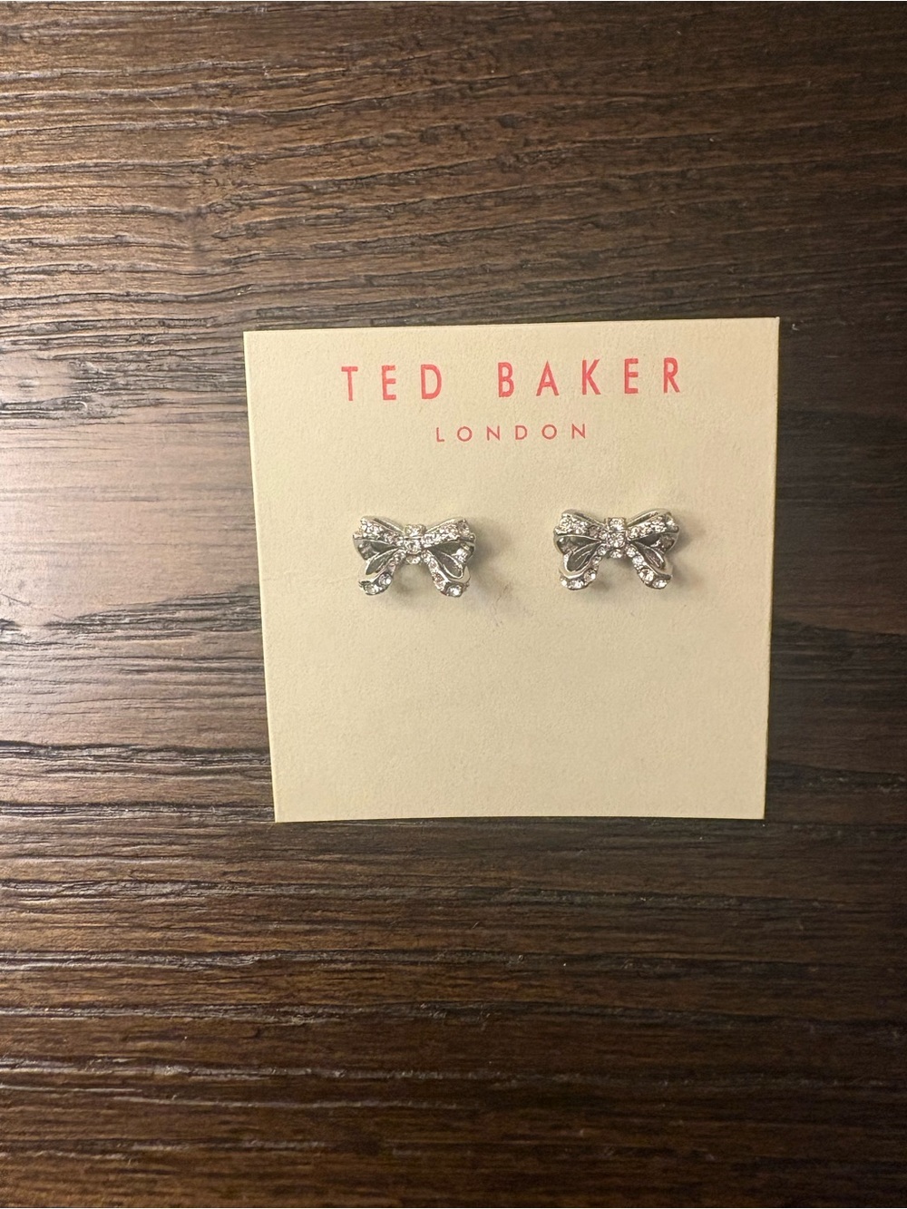 NEW Ted Baker Silver Crystal Bow Stud Earrings